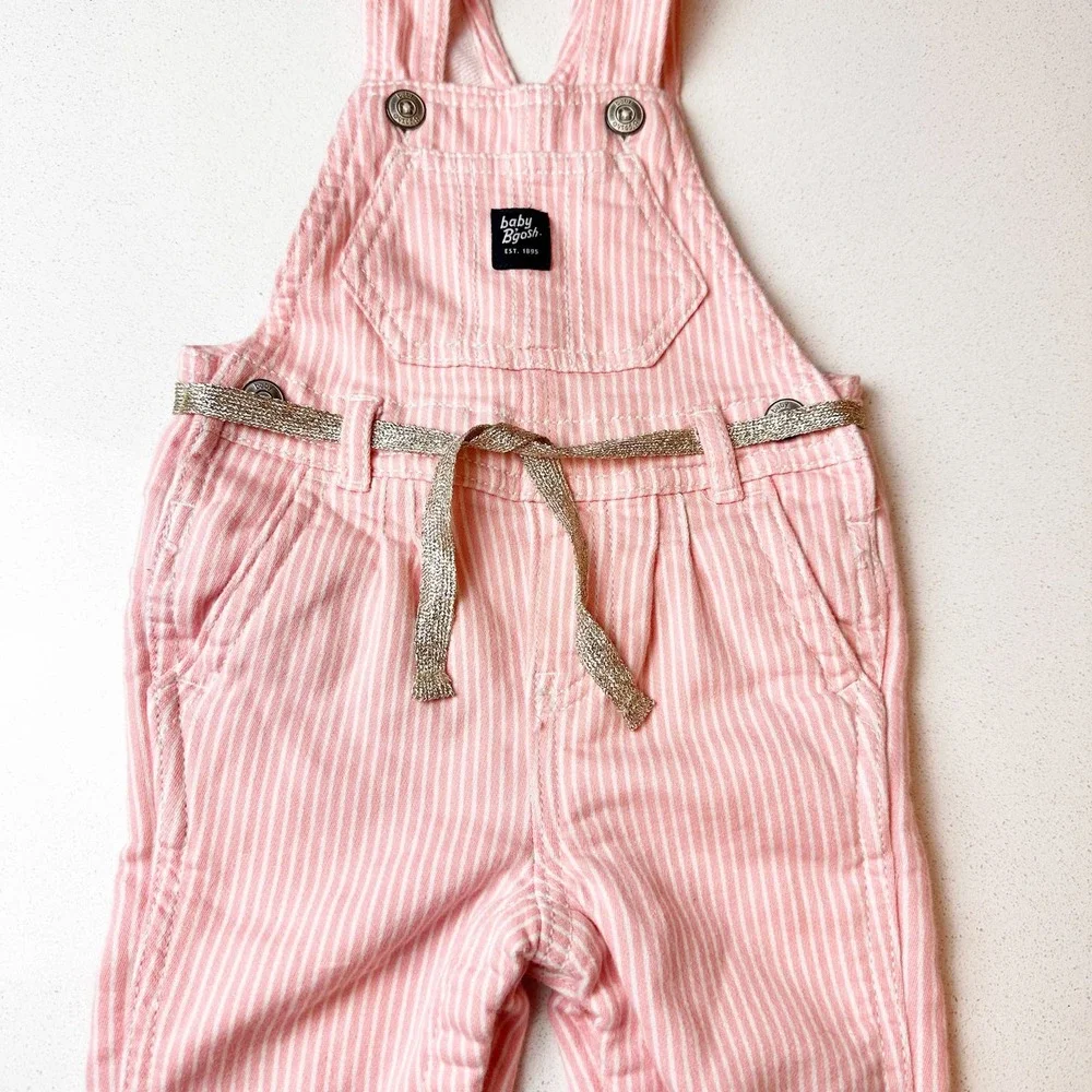 OshKosh Baby B'Gosh Pink Striped Overalls sz 9M